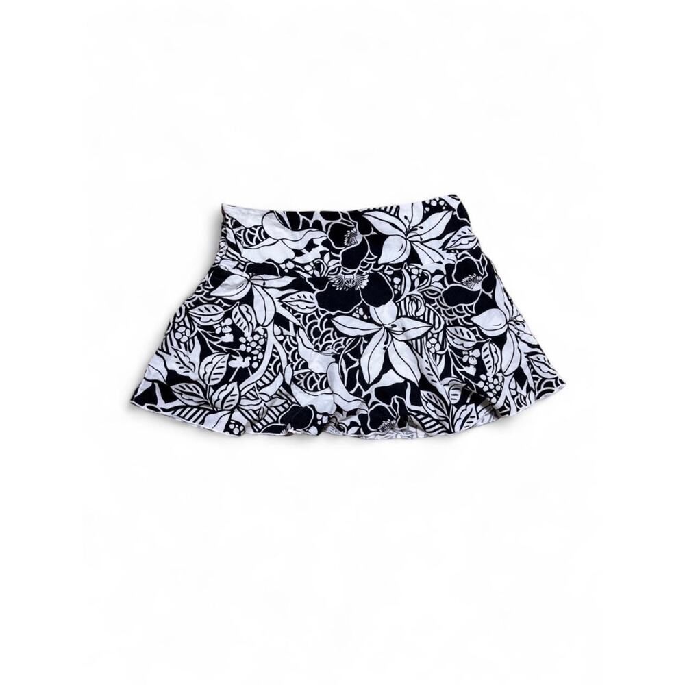 Vtg Y2K 6 Degrees Black White Floral Print Low Rise Micromini Skirt - Picture 2 of 4